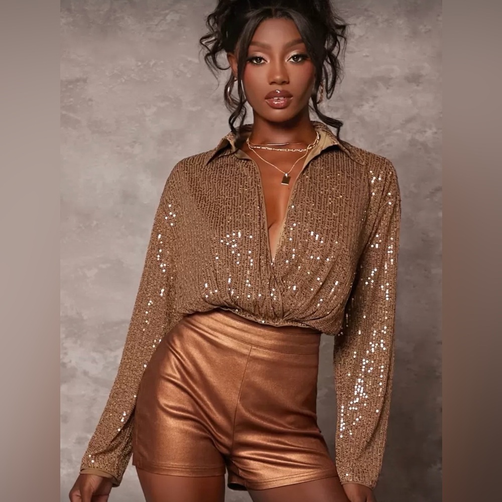 Sequin Embellished Gold Blouse